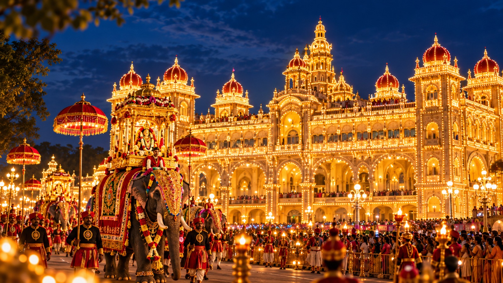 Mysuru Palace illuminated during Dasara celebratio